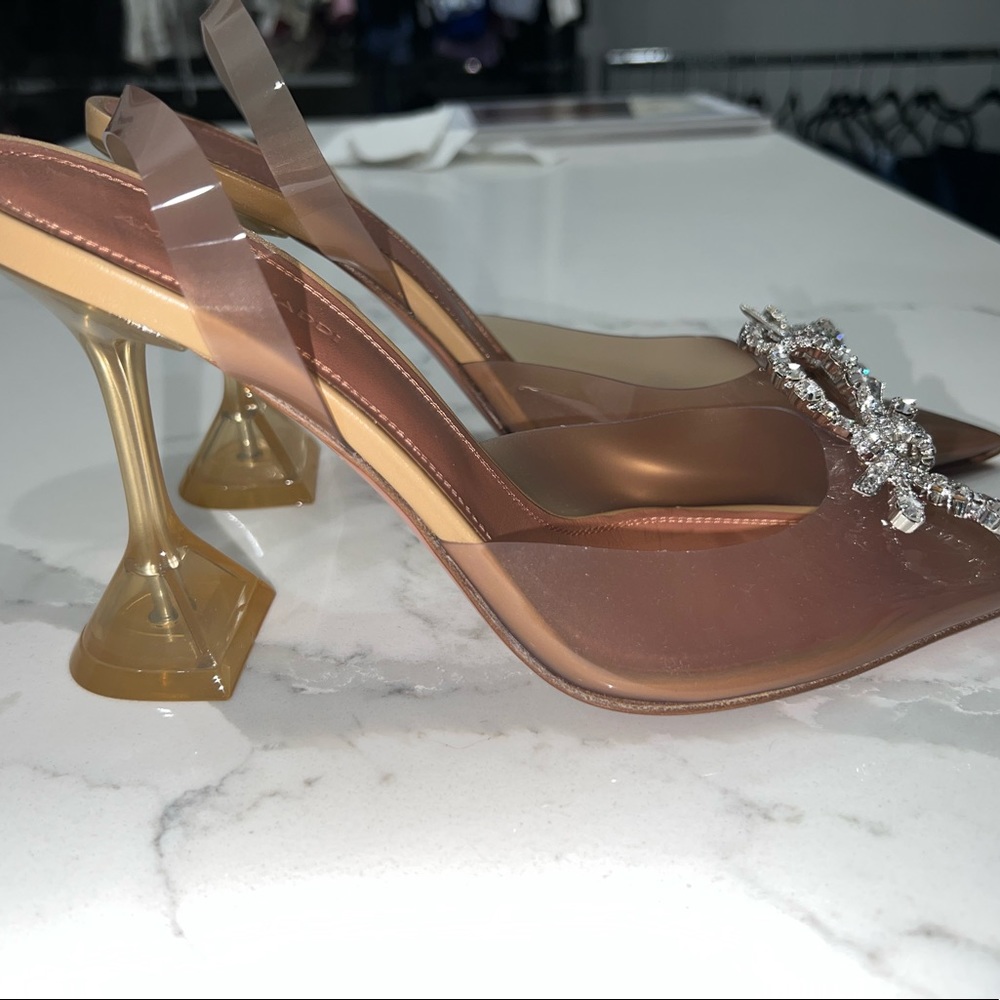 Amina Muaddi Brown Heels with Silver Embellishments - Picture 14 of 15